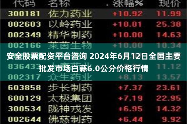安全股票配资平台咨询 2024年6月12日全国主要批发市场白蒜6.0公分价格行情